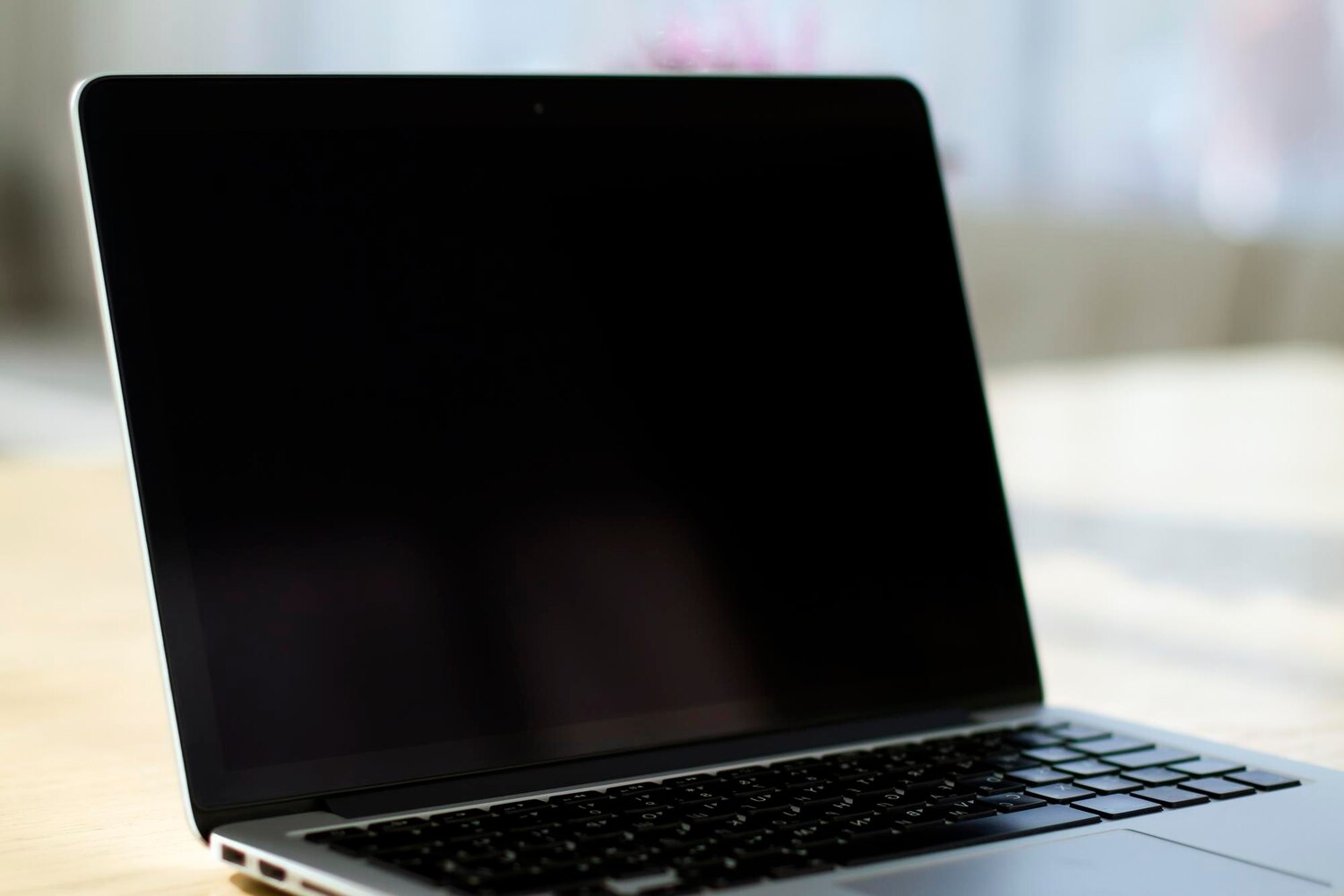 Close up modern laptop with blank screen table sunny interior mockup business technology concept 258654 16478